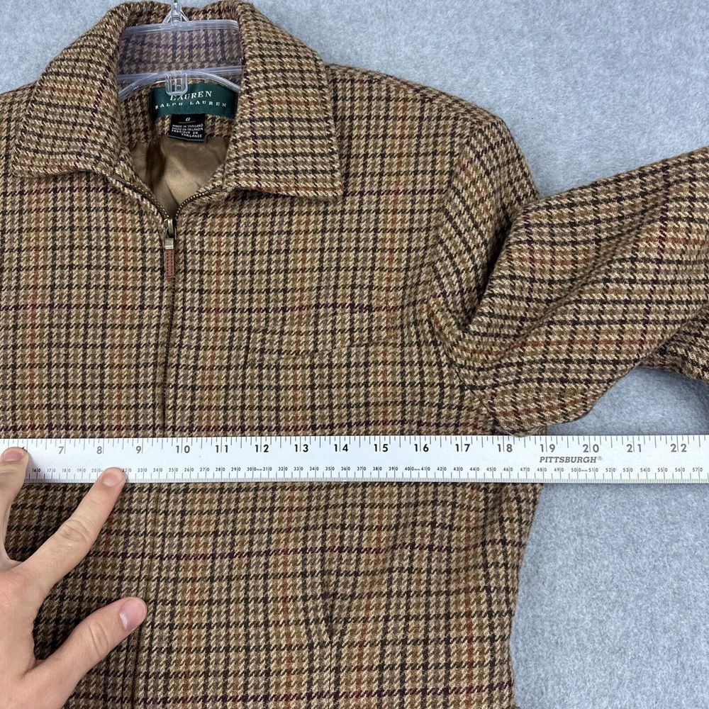 Vintage Lauren Ralph Lauren Blazer Womens 6 Brown Full Zip Houndstooth 100% Wool - Picture 6 of 11